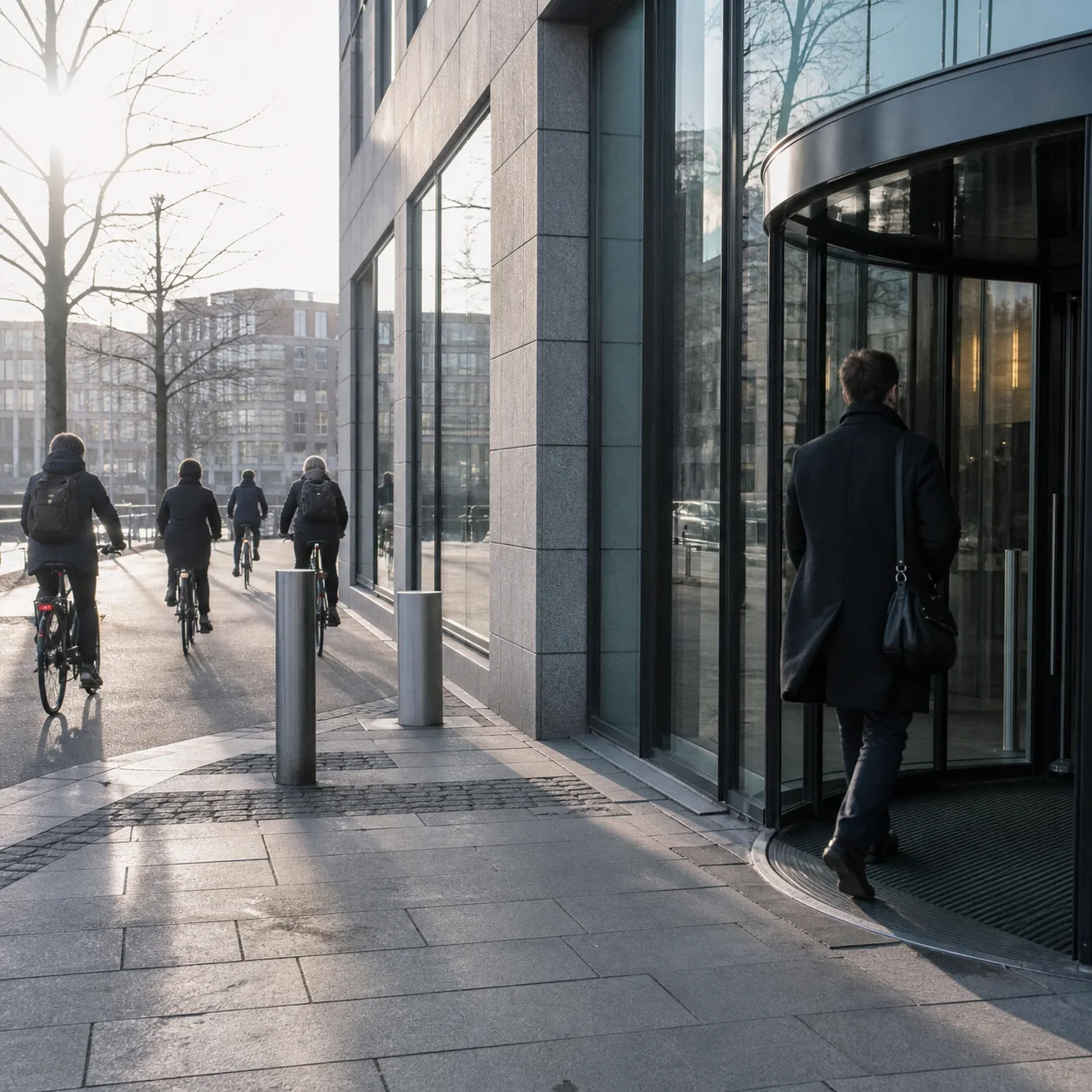 Cykelpendlare utanför en arbetsplats i Köpenhamn.