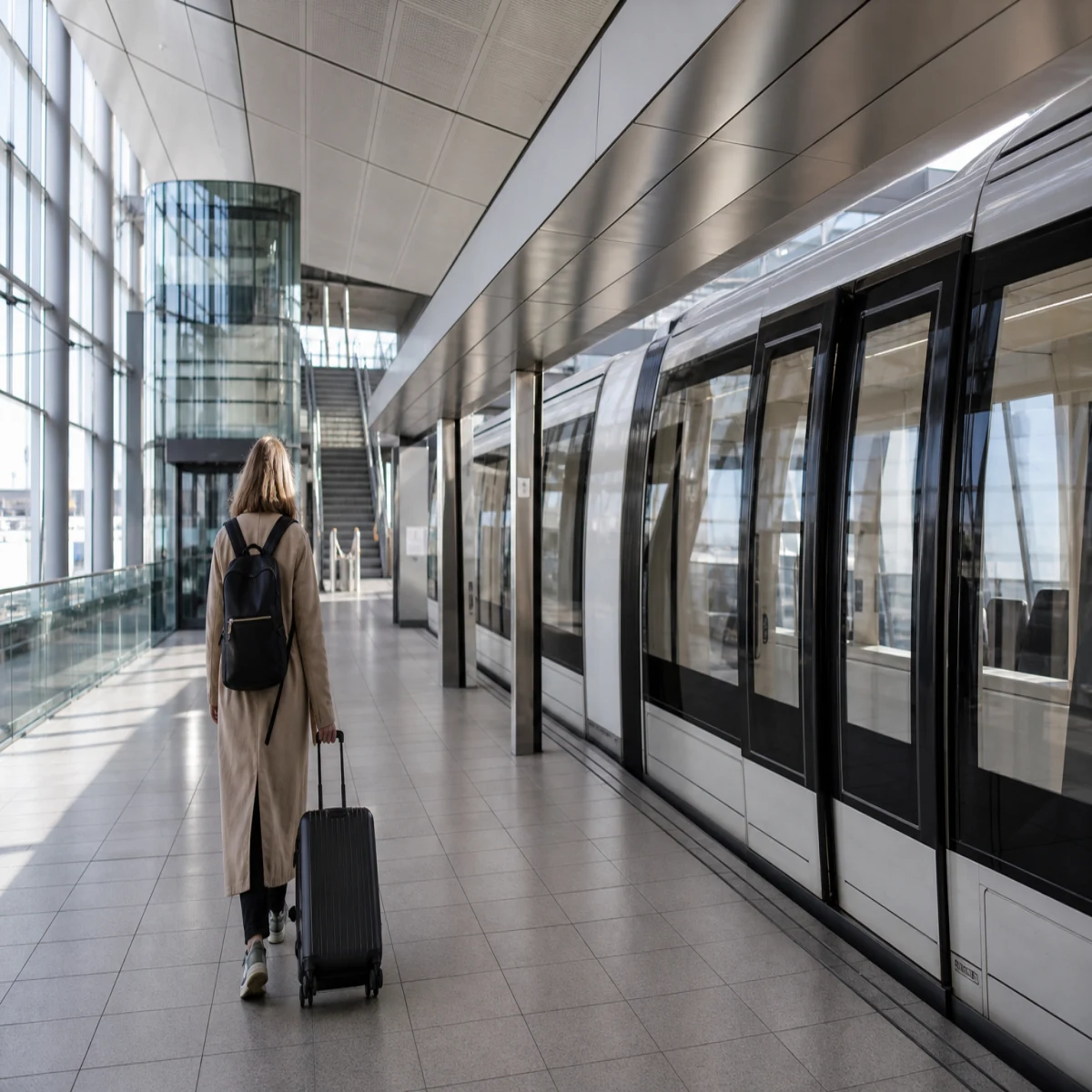Resenärer vid tågstationen under Köpenhamns flygplats.